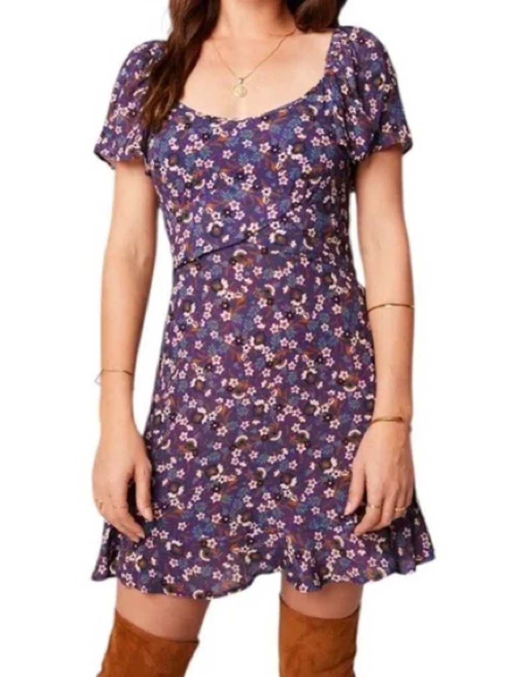 NWT Band Of The Free Purple Floral Print Mini Dress Size M